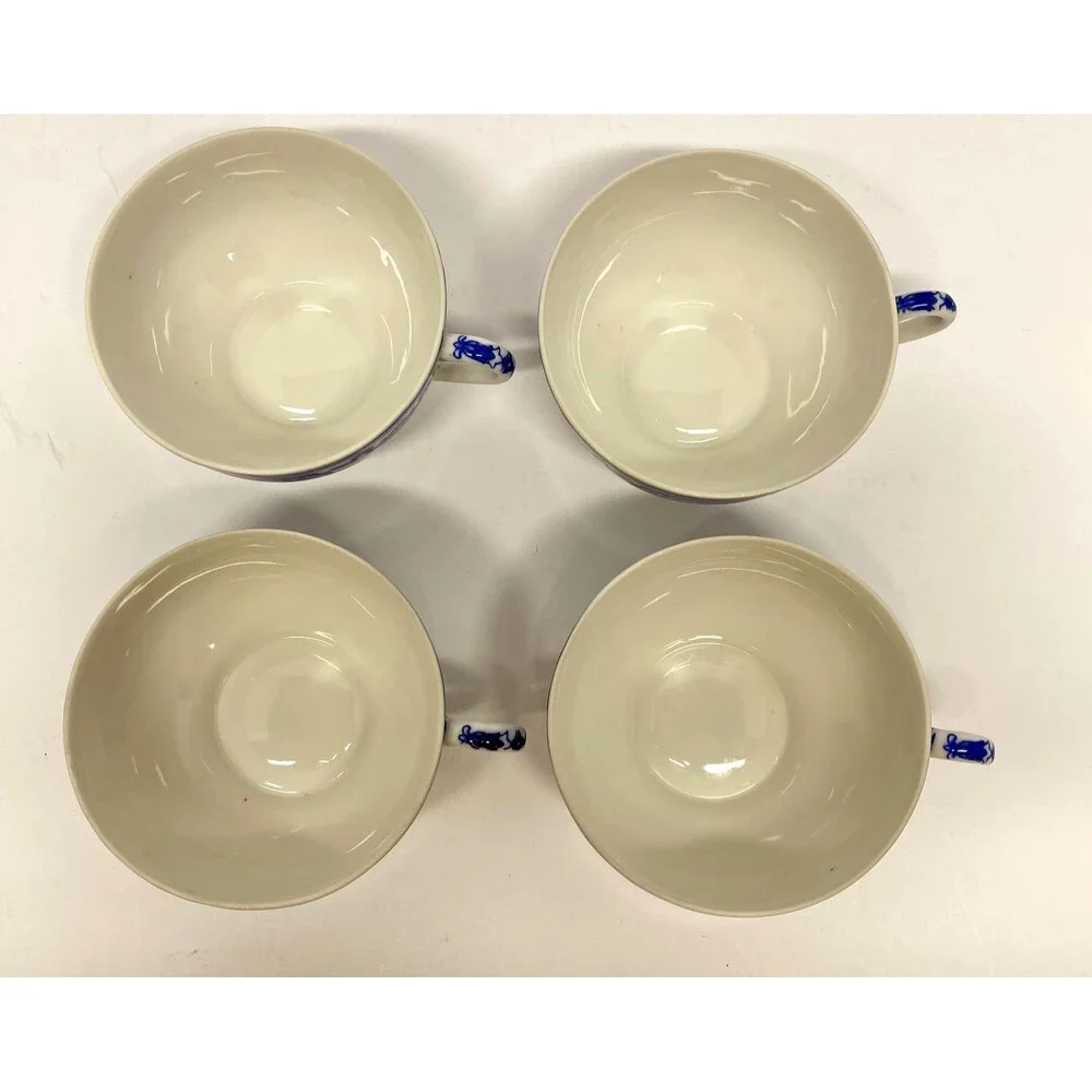Antique Nippon Royal Sometuke Blue White Cup & Saucer Set, 4 Cups 5 Bowls Japan
